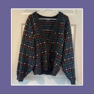 VINTAGE 90s multicolor patterned cardigan sweater | size L
